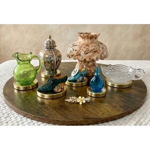 Vintage Miniature Collectibles Lot Glass Pitcher Ginger Jar Shoe Figurines 8pc